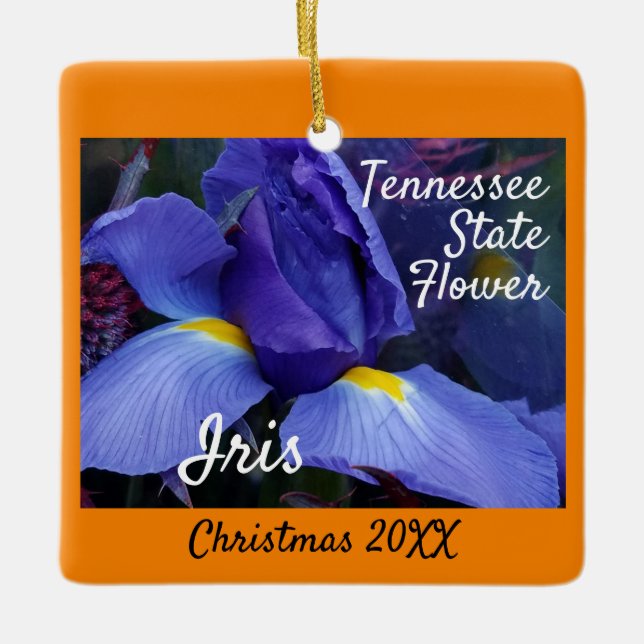 Christmas in Tennessee State Flower Iris Ceramic Ornament (Front)