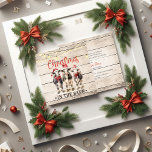 Christmas in the Barn Cows Wearing Santa Hats Invitation<br><div class="desc">Enjoy this cute,  farmhouse "Christmas in the barn" holiday party invitation with red and brown typography,  three holstein cows wearing red Santa hats,  and string lights.  Light wooden board background.  Templates for a family get together on back.</div>