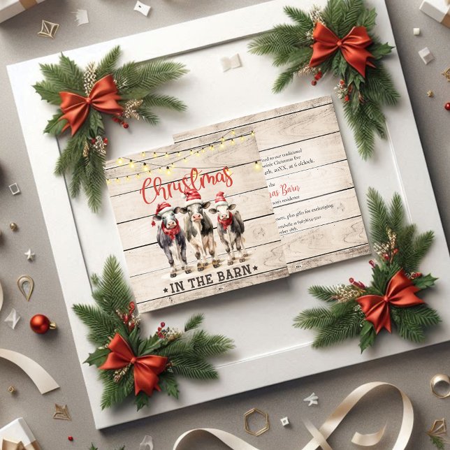 Christmas in the Barn Cows Wearing Santa Hats Invitation (Creator Uploaded)