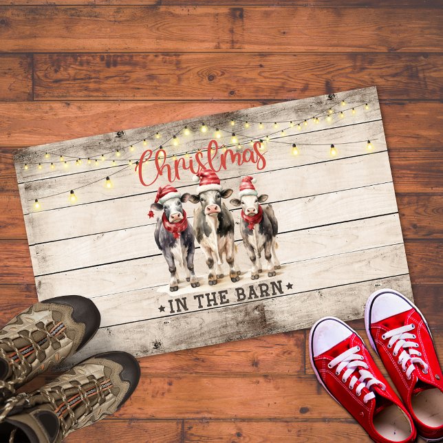 Christmas in the Barn Cows Wearing Santa Hats Outdoor Rug (Creator Uploaded)