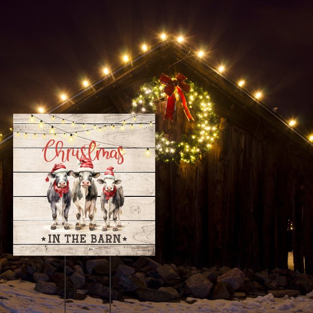 Christmas in the Barn Cows Wearing Santa Hats Sign (Creator Uploaded)