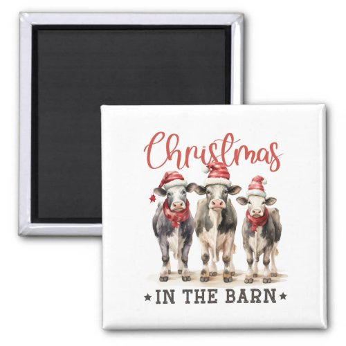 Christmas in the Barn Rustic Cows in Santa Hats Magnet