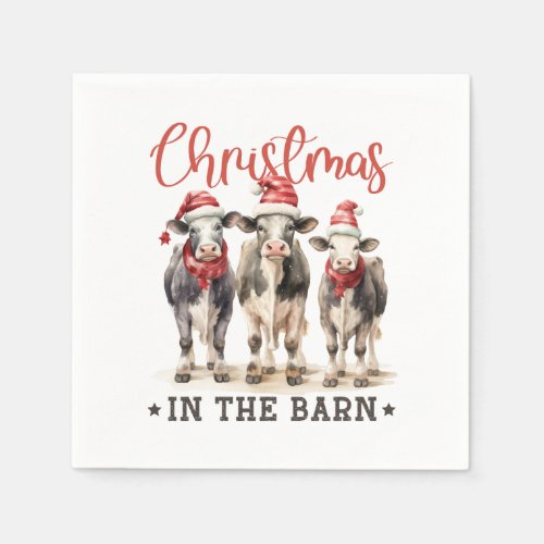 Christmas in the Barn Rustic Cows in Santa Hats Napkins