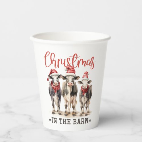 Christmas in the Barn Rustic Cows in Santa Hats Paper Cups
