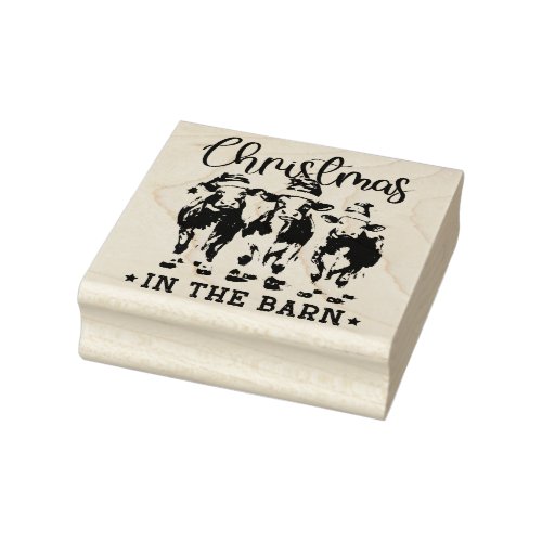 Christmas in the Barn Rustic Cows in Santa Hats Rubber Stamp