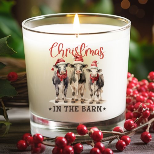 Christmas in the Barn Rustic Cows in Santa Hats Scented Candle
