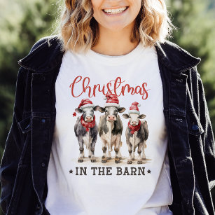 Christmas in the Barn Rustic Cows in Santa Hats T-Shirt