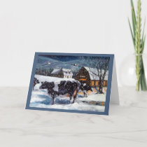 Christmas in the Country, Holstein Cows Painting Holiday Card