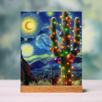 Christmas in the Desert Saguaro Cactus Blue Green