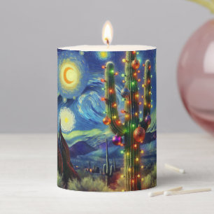 Christmas in the Desert Saguaro Cactus Blue Green Pillar Candle