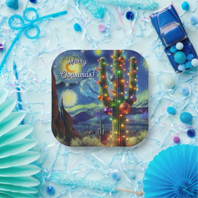 Christmas in the Desert Saguaro Cactus Magnet Paper Plates (Party)