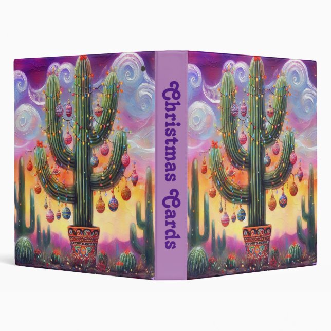 Christmas in the Desert Southwest Saguaro Cactus 3 Ring Binder (Background)