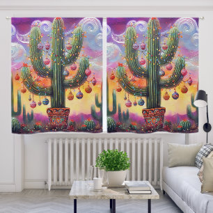 Christmas in the Desert Southwest Saguaro Cactus Blackout Curtains