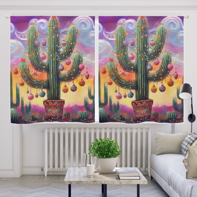 Christmas in the Desert Southwest Saguaro Cactus Blackout Curtains (Living Room)