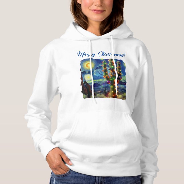 Christmas in the Desert Southwest Saguaro Cactus Hoodie (Front)