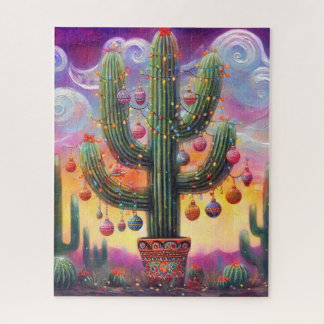 Christmas in the Desert Southwest Saguaro Cactus Jigsaw Puzzle