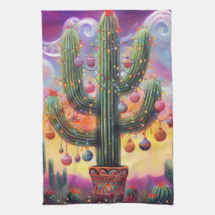 Christmas in the Desert Southwest Saguaro Cactus Kitchen Towel