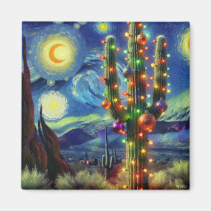 Christmas in the Desert Southwest Saguaro Cactus Magnet