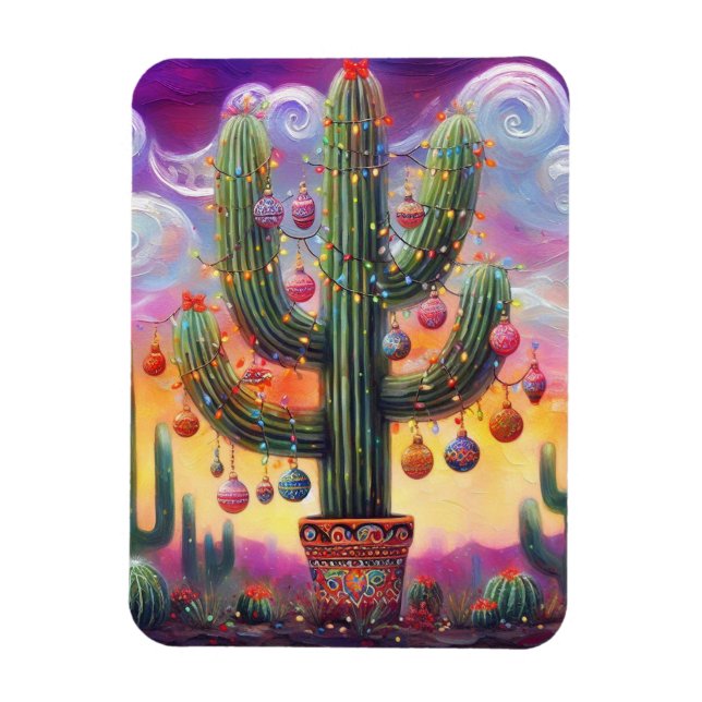 Christmas in the Desert Southwest Saguaro Cactus Magnet (Vertical)