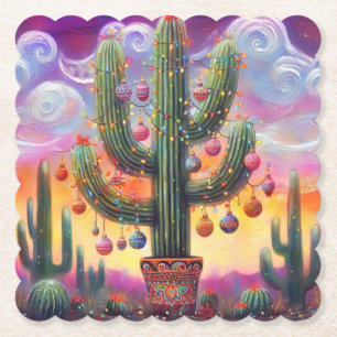 Christmas in the Desert Southwest Saguaro Cactus Paper Coaster