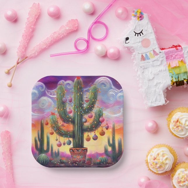 Christmas in the Desert Southwest Saguaro Cactus Paper Plates (Party)