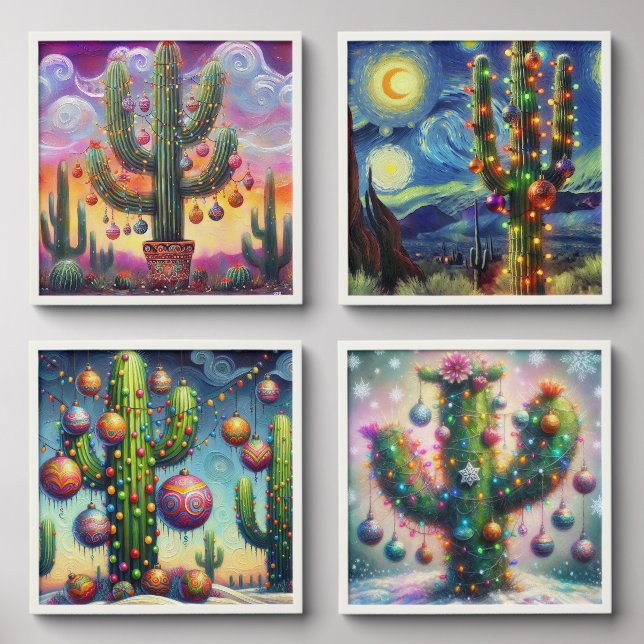Christmas in the Desert Southwest Saguaro Cactus Peel And Stick Photo Tile (Front Set)