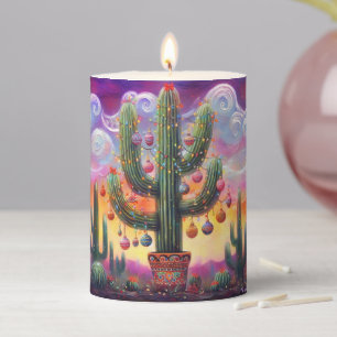 Christmas in the Desert Southwest Saguaro Cactus Pillar Candle