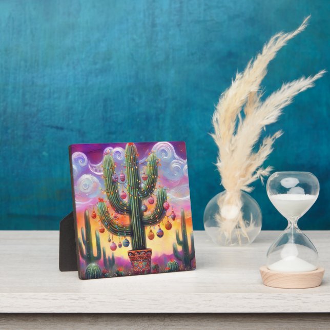 Christmas in the Desert Southwest Saguaro Cactus Plaque (Insitu)