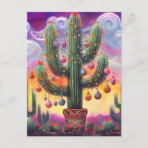 Christmas in the Desert Southwest Saguaro Cactus Postcard