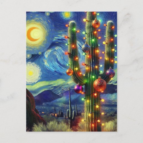 Christmas in the Desert Southwest Saguaro Cactus Postcard