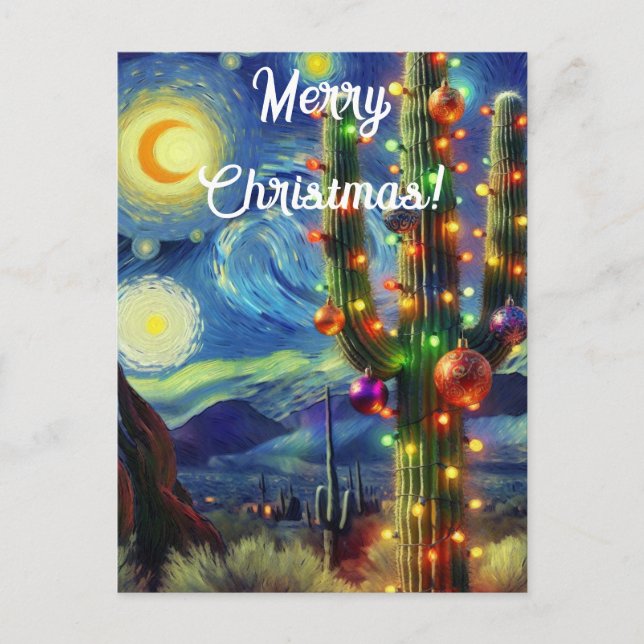 Christmas in the Desert Southwest Saguaro Cactus Postcard (Front)