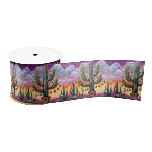 Christmas in the Desert Southwest Saguaro Cactus Satin Ribbon (Spool)