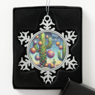 Christmas in the Desert Southwest Saguaro Cactus Snowflake Pewter Christmas Ornament