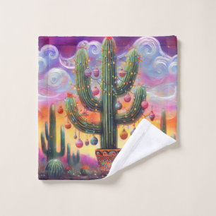 Christmas in the Desert Southwest Saguaro Cactus Wash Cloth