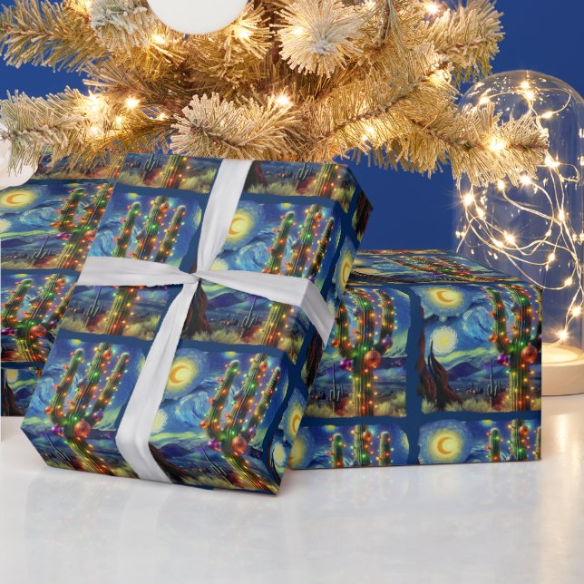 Christmas in the Desert Southwest Saguaro Cactus Wrapping Paper (Holidays)
