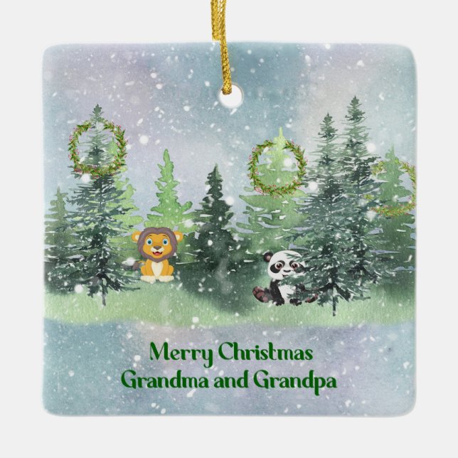 Christmas in the Forest for Grandparents Ceramic Ornament (Front)