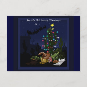 Christmas in the southwest lit up cactus holiday postcard