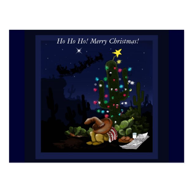 Christmas In The Southwest Lit Up Cactus Postcard