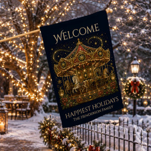 Christmas in the Stars Horse Carousel House Flag