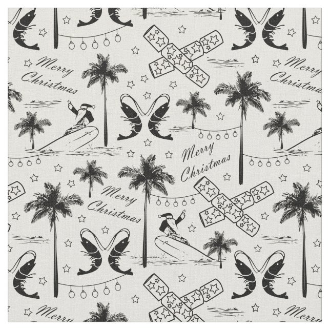 Christmas in Tropical Australia Black Toile  Fabric (Close Up)