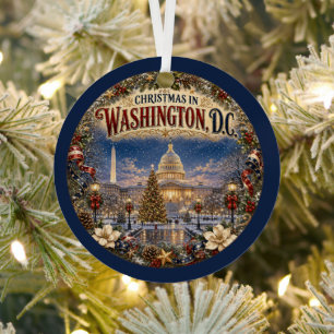 Christmas in Washington DC Vintage Travel Keepsake Metal Ornament
