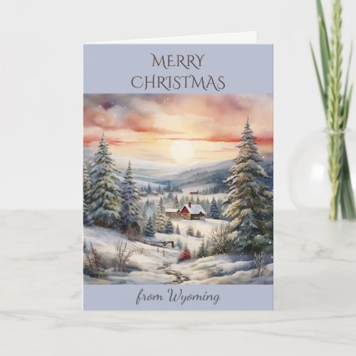 Christmas in Wyoming Mountain Cabin Holiday Card
