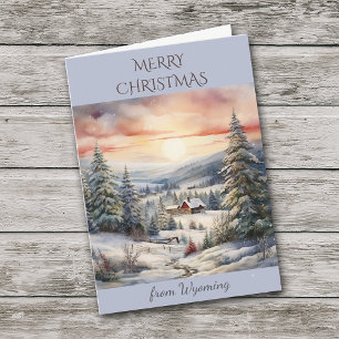 Christmas in Wyoming Mountain Cabin Holiday Card