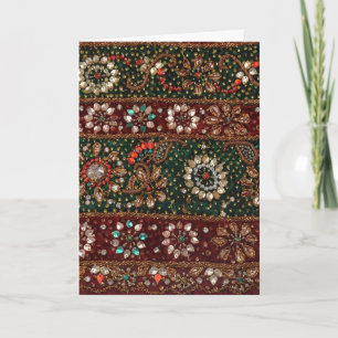 Christmas India Indian Textile Embroidery Bling Holiday Card