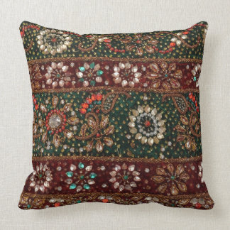Christmas India Indian Textile Embroidery Bling Throw Pillow