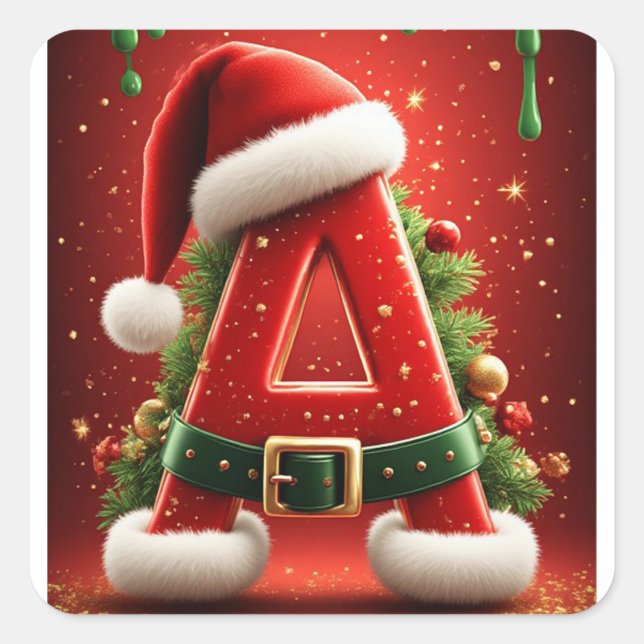 Christmas Initial A For Holiday Gifts Square Sticker (Front)