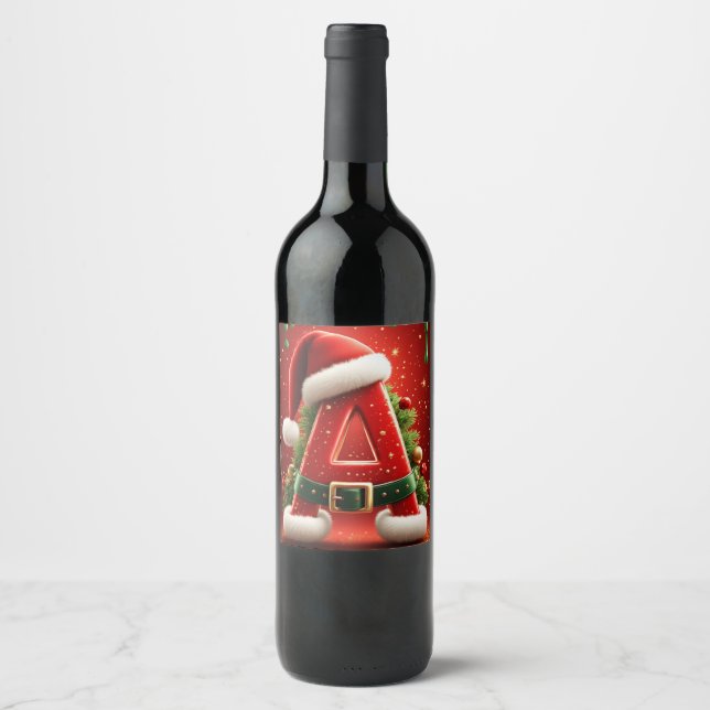 Christmas Initial A For Holiday Gifts Wine Label (Front)
