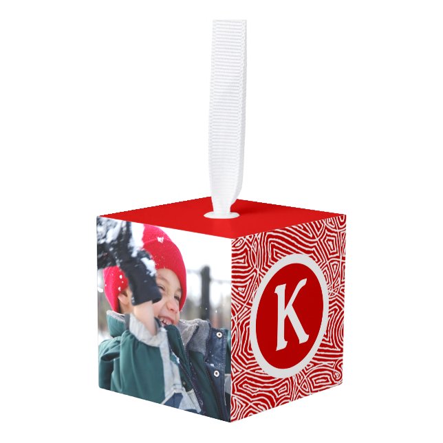 Christmas Initial Cube Ornament (Front Angled)