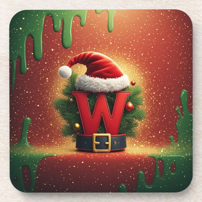 Christmas Initial W For Holiday Gifts Beverage Coaster (Front)