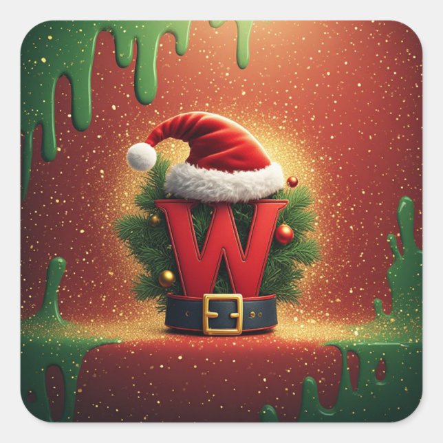 Christmas Initial W For Holiday Gifts Square Sticker (Front)